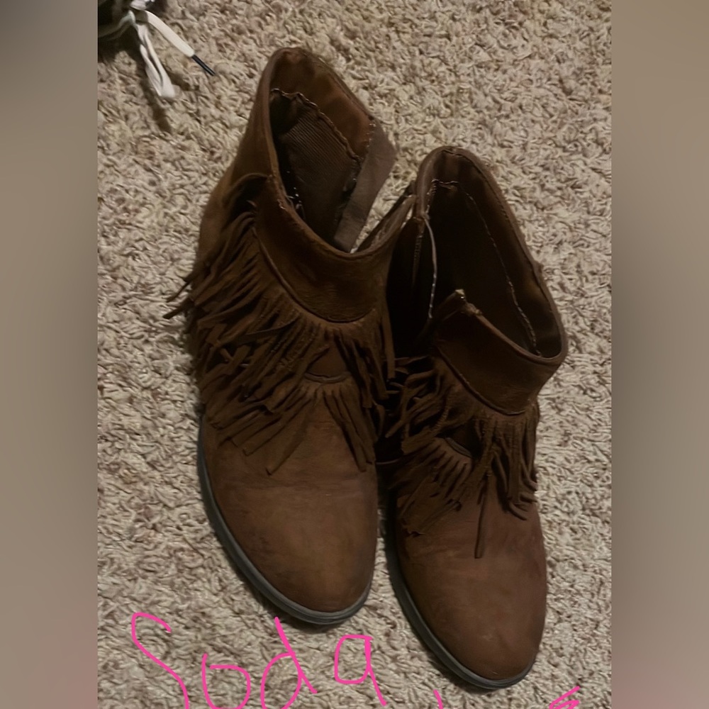 Soda Brown Fringe Booties
